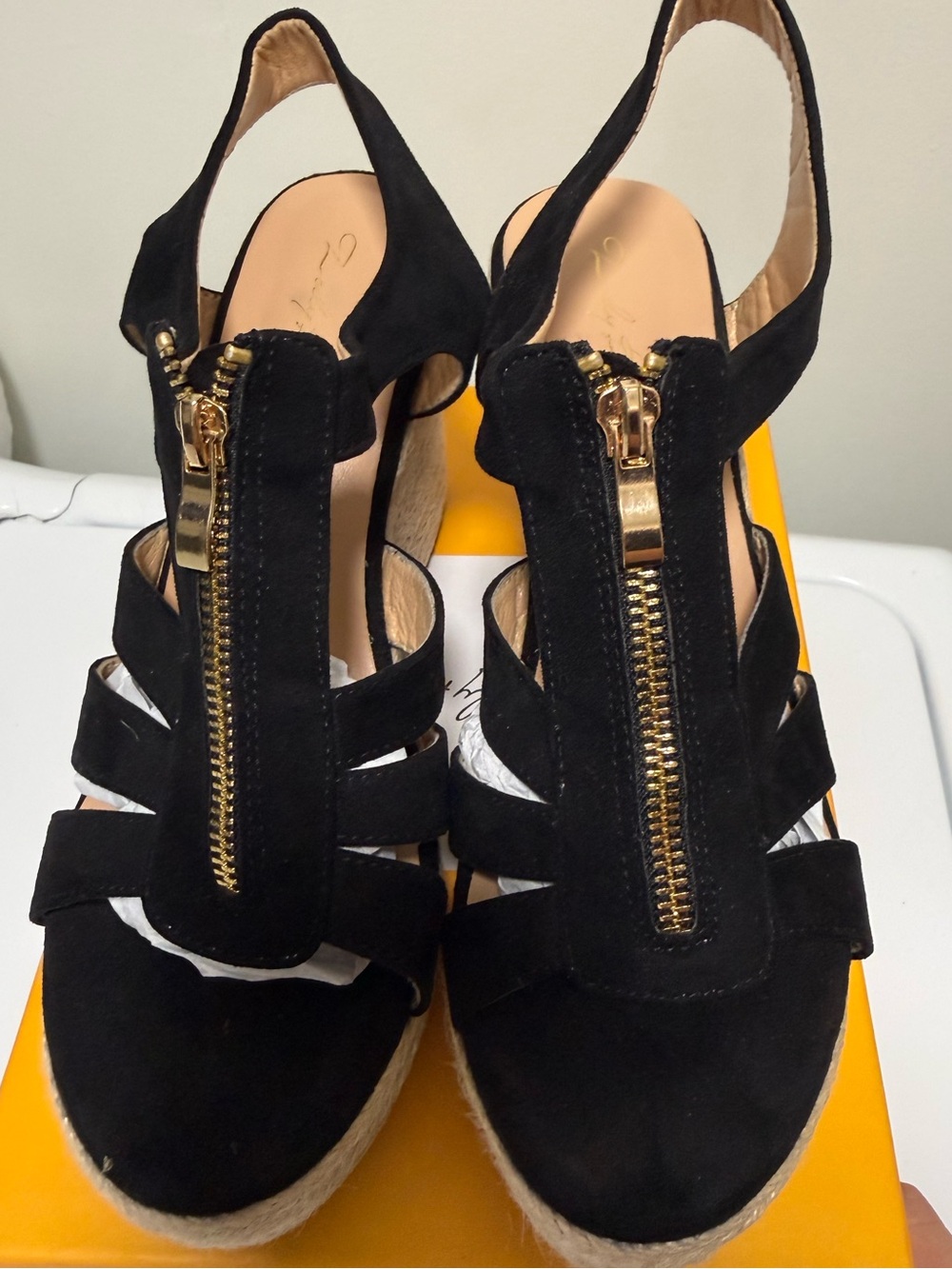 Zody Boer Black Zip Jute Trimmed Wedge Sandal  Size 9 - Picture 2 of 8